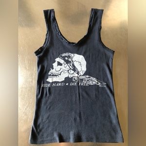 Bandit Brand Ride Hard Die Free SG ‘79 Distressed Black Lace Tank Sz M